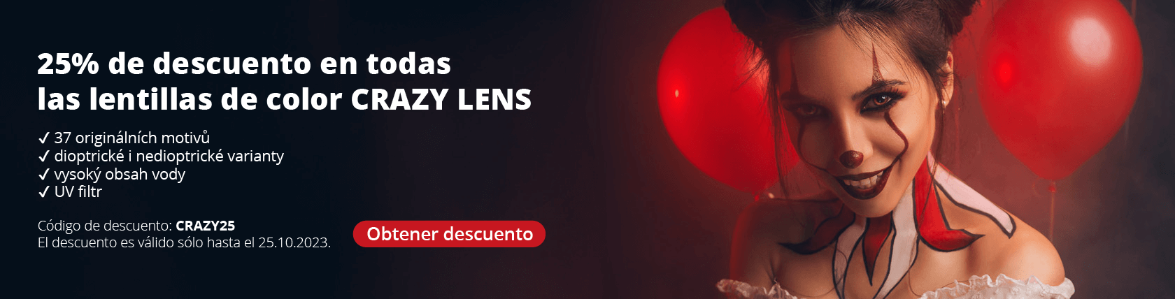 25% de descuento en todas las lentillas de color CRAZY LENS