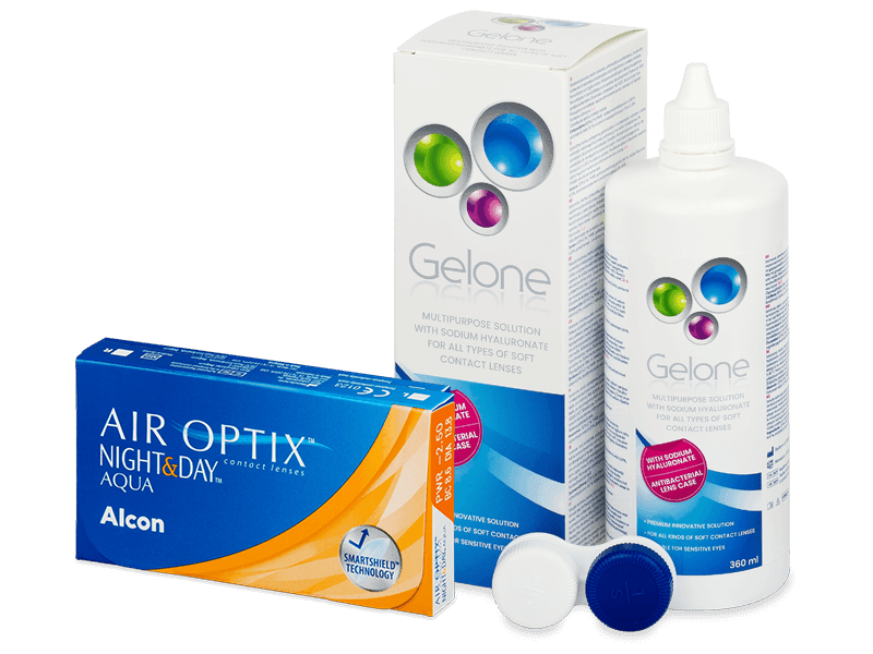Air Optix Night and Day Aqua (6 lentillas) + líquido Gelone 360 ml - Pack ahorro