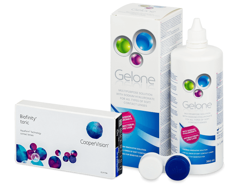 Biofinity Toric (3 lentillas) + líquido Gelone 360 ml - Pack ahorro
