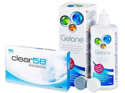 Clear 58 (6 lentillas) + Líquido Gelone 360ml - Diseño antiguo