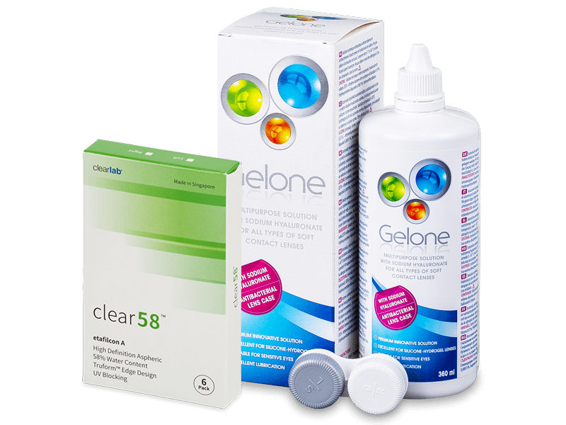 Clear 58 (6 lentillas) + Líquido Gelone 360ml - Pack ahorro