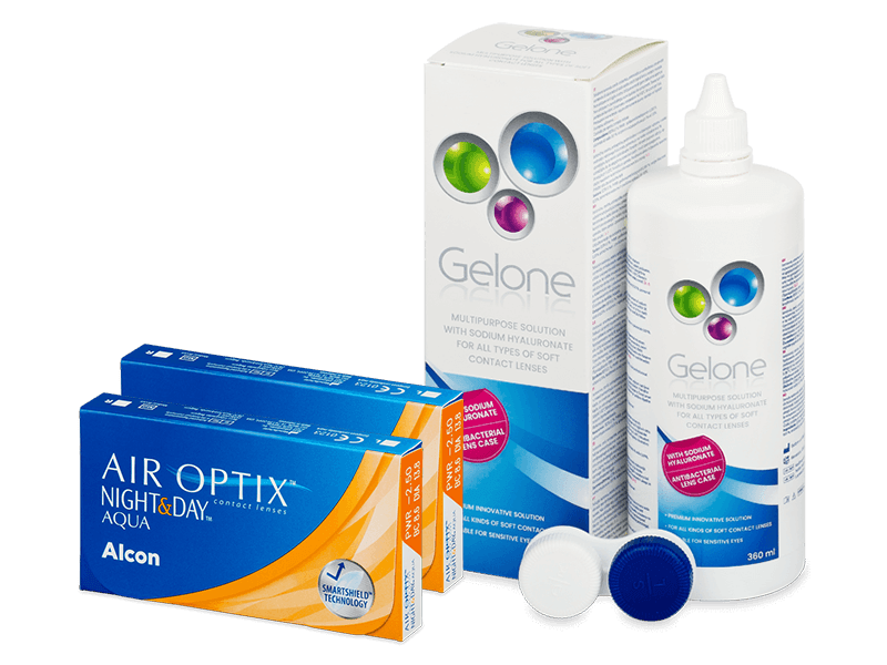 Air Optix Night and Day Aqua (2x3 Lentillas) + líquido Gelone 360 ml - Pack ahorro