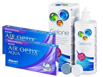 Air Optix Aqua Multifocal (2x3 Lentillas) + líquido Gelone 360 ml - Diseño antiguo