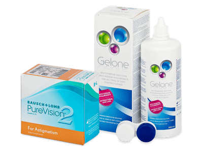 PureVision 2 for Astigmatism (6 Lentillas) + líquido Gelone 360 ml - Pack ahorro