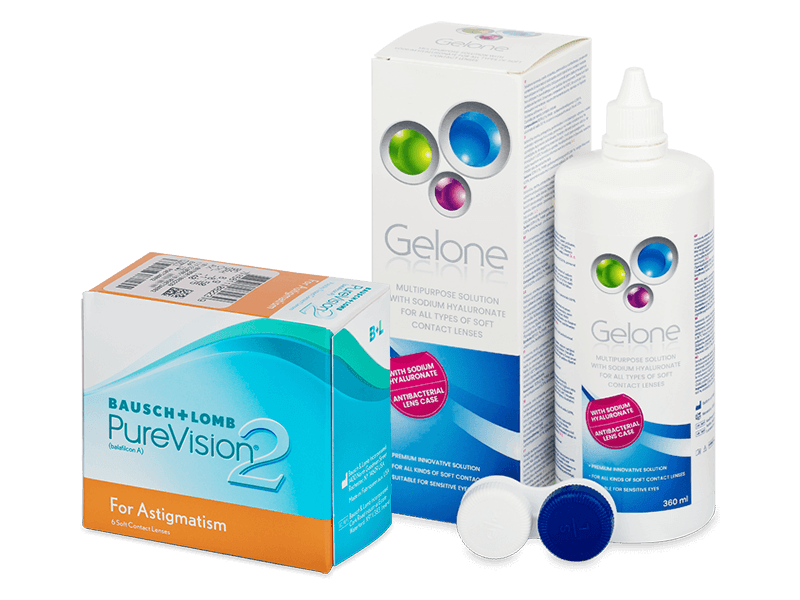 PureVision 2 for Astigmatism (6 Lentillas) + líquido Gelone 360 ml - Pack ahorro