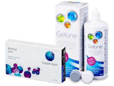 Biofinity Toric (6 lentillas) + Líquido Gelone 360ml - Pack ahorro