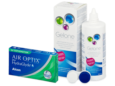 Air Optix plus HydraGlyde for Astigmatism (3 Lentillas) + líquido Gelone 360 ml