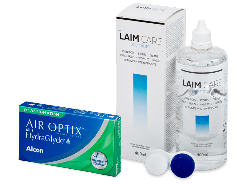 Air Optix plus HydraGlyde for Astigmatism (3 Lentillas) + Laim-Care 400 ml - Pack ahorro