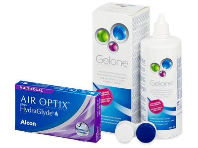 Air Optix plus HydraGlyde Multifocal (3 Lentillas) + líquido Gelone 360 ml - Pack ahorro