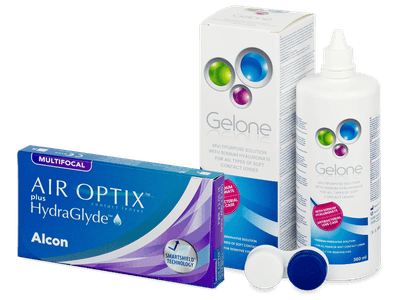 Air Optix plus HydraGlyde Multifocal (6 Lentillas) + líquido Gelone 360 ml - Pack ahorro