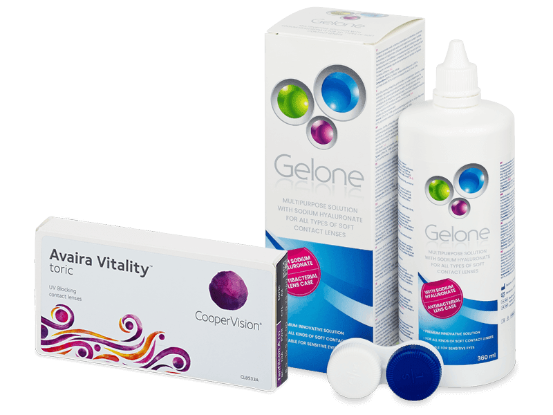 Avaira Vitality Toric (3 Lentillas) + líquido Gelone 360 ml - Pack ahorro