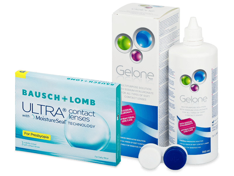 Bausch + Lomb ULTRA for Presbyopia (3 Lentillas) + líquido Gelone 360 ml - Pack ahorro