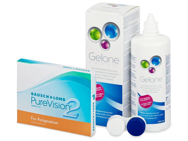 PureVision 2 for Astigmatism (3 Lentillas) + líquido Gelone 360 ml - Pack ahorro