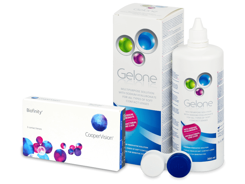 Biofinity (3 Lentillas) + líquido Gelone 360 ml - Pack ahorro