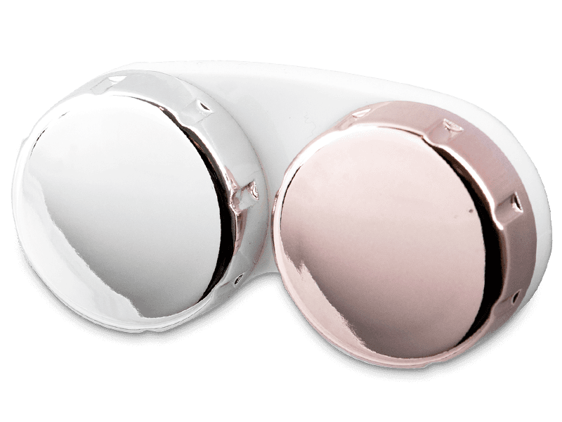 Estuche para lentillas con acabado brilloso - rosa / plateado 