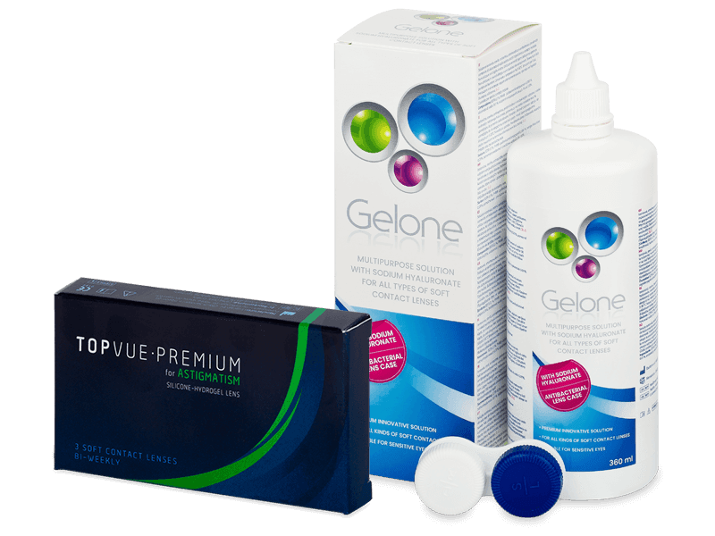 TopVue Premium for Astigmatism (3 lentillas) + líquido Gelone 360 ml - Pack ahorro