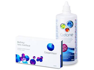 Biofinity Toric Multifocal (3 lentillas) + Líquido de limpieza Gelone 360 ml - Diseño antiguo