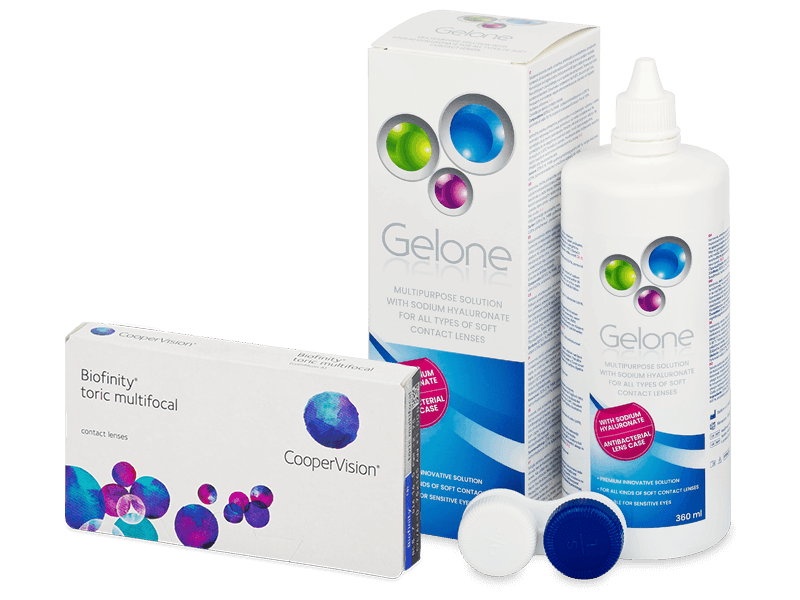Biofinity Toric Multifocal (3 lentillas) + Líquido de limpieza Gelone 360 ml - Pack ahorro