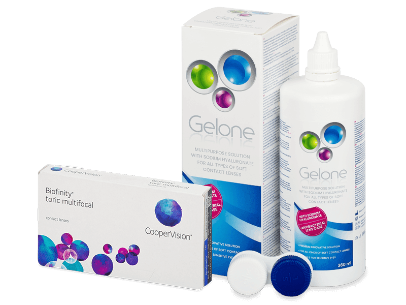 Biofinity Toric Multifocal (6 Lentillas) + líquido Gelone 360 ml - Pack ahorro