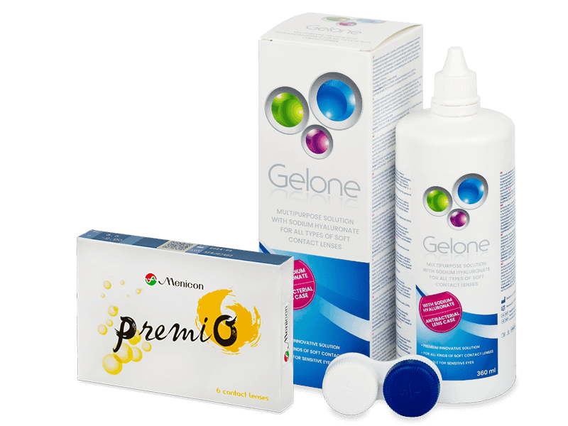 Menicon PremiO (6 lentillas) + Líquido de limpieza Gelone 360 ml - Pack ahorro