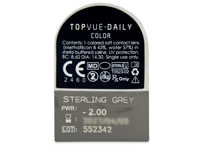 TopVue Daily Color - Sterling Grey - Diarias graduadas (2 Lentillas) - Previsualización del blister
