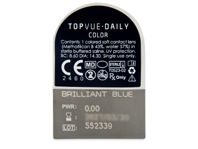 TopVue Daily Color - Brilliant Blue - Diarias sin graduación (2 Lentillas) - Previsualización del blister