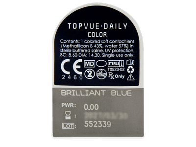 TopVue Daily Color - Brilliant Blue - Diarias sin graduación (2 Lentillas) - Previsualización del blister