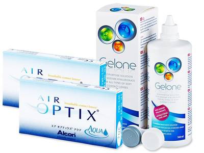 Air Optix Aqua (2x3 Lentillas) + líquido Gelone 360 ml - Diseño antiguo